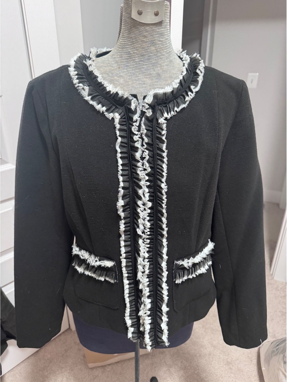 Spense black felt jacket with layered ruffles